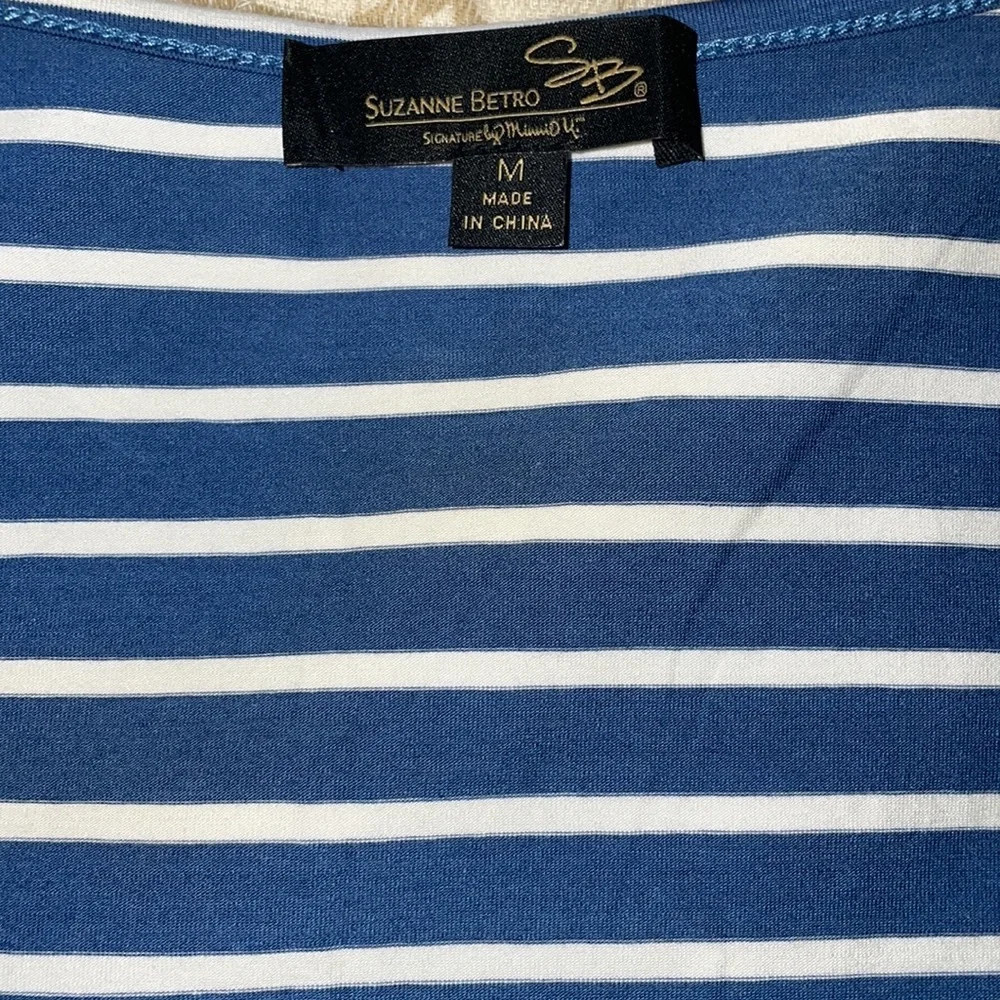NWOT Slate Blue & White Stripe Crochet-Accent Notch Neck Tunic - Picture 5 of 7